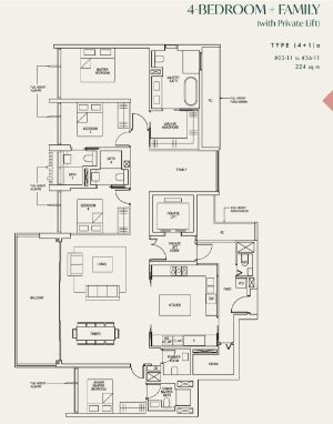 Avenir Condo Floor Plan 4 Bedroom (Family)